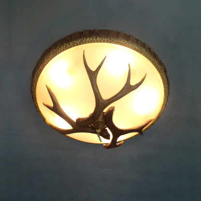 Vintage Industrial Antler Resin Glass Round 2/3/5 Light Flush Mount Ceiling Light