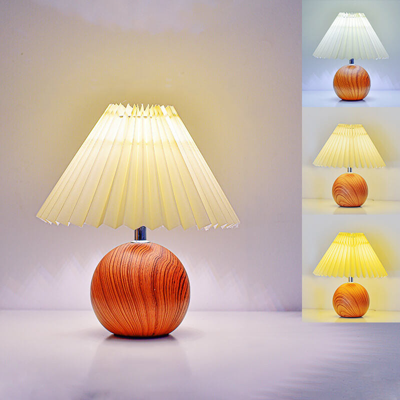 Nordic Vintage Pleated Wood Ball Base LED Table Lamp Lumendat