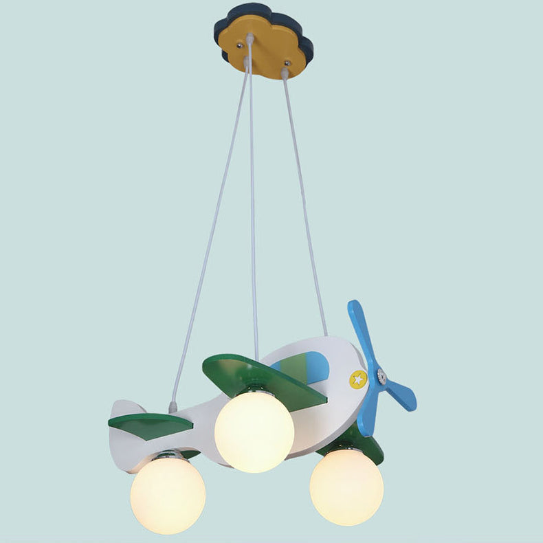 Lumendat Contemporary Creative Wooden Propeller Plane 3-Light Kids Chandelier For Living Room Lumendat