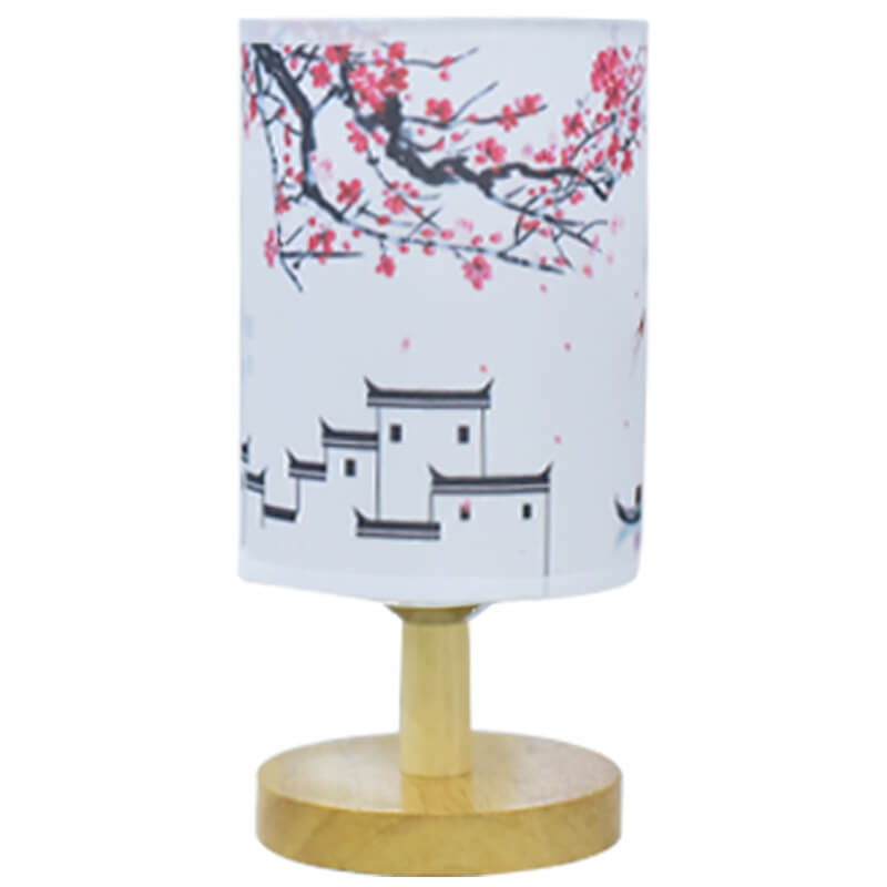 Modern Minimalist Fabric Column Landscape Wood LED Table Lamp Lumendat