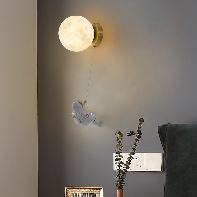 Lumendat Contemporary Creative 3D Printed Moon Shade Resin Astronaut 1-Light Wall Sconce Lamp For Bedroom Lumendat