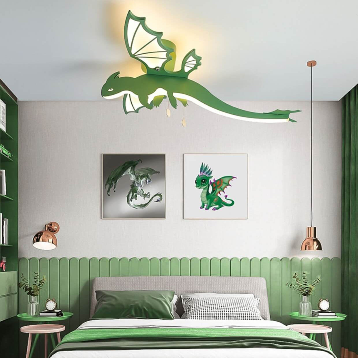 Contemporary Creative Acrylic Cartoon Dinosaur LED Semi-flush Mount Ceiling Light for Bedroom