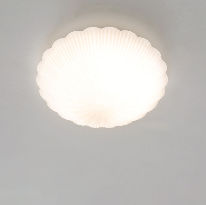 Modern French Cream Shell Glass LED Flush Mount Ceiling Light BulbSquare