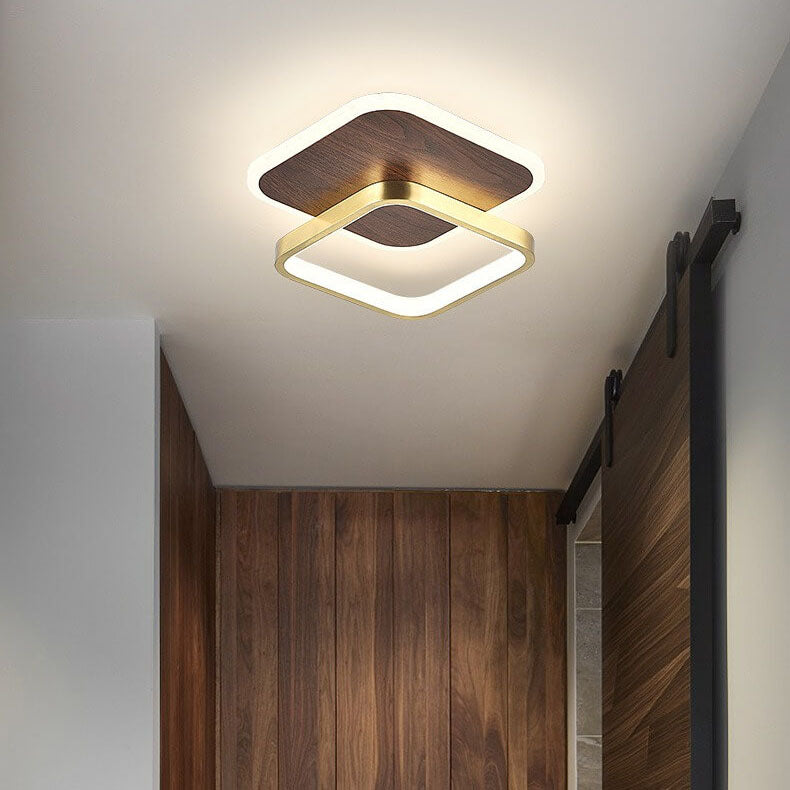 Modern Minimalist Aluminum Circular Square LED Semi-flush Mount Ceiling Light