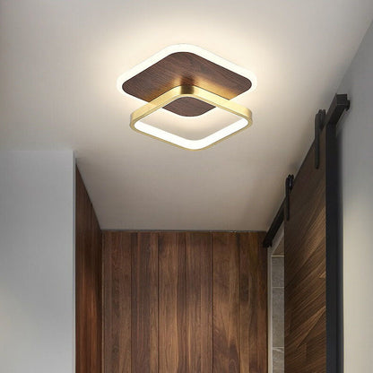 Modern Minimalist Aluminum Circular Square LED Semi-flush Mount Ceiling Light