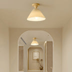 Traditional Japanese Log Pleated Taper Fabric 1-Light Semi-Flush Mount Ceiling Light For Living Room