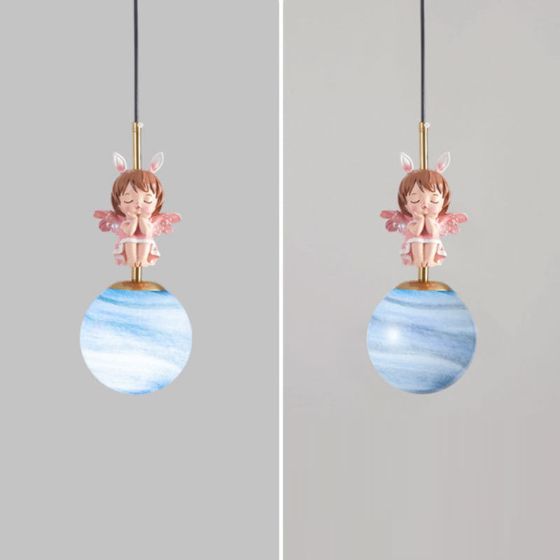 Lumendat Contemporary Nordic Kids Resin Glass Round Angel 1-Light Pendant Light For Bedside Lumendat