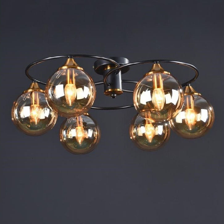 Modern Mid-Century Iron Frame Magic Bean Glass Shade 4/6-Light Semi-Flush Mount Ceiling Light For Living Room Lumendat