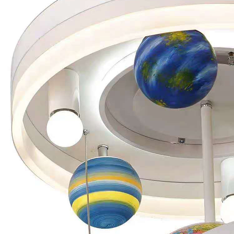 Contemporary Creative Kids Round Orb Globe Metal Acrylic LED Flush Mount Ceiling Light for Bedroom