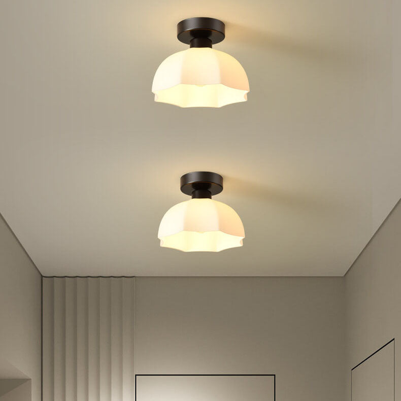 Scandinavian Modern Minimalist Iron Glass Ceramic Flower Diamond 1-Light Semi-Flush Mount Ceiling Light Lumendat