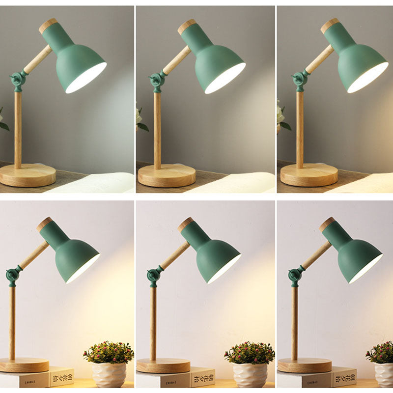 Contemporary Nordic Iron Semi-Circular Shade Wooden Base 1-Light Table Lamp For Study Lumendat