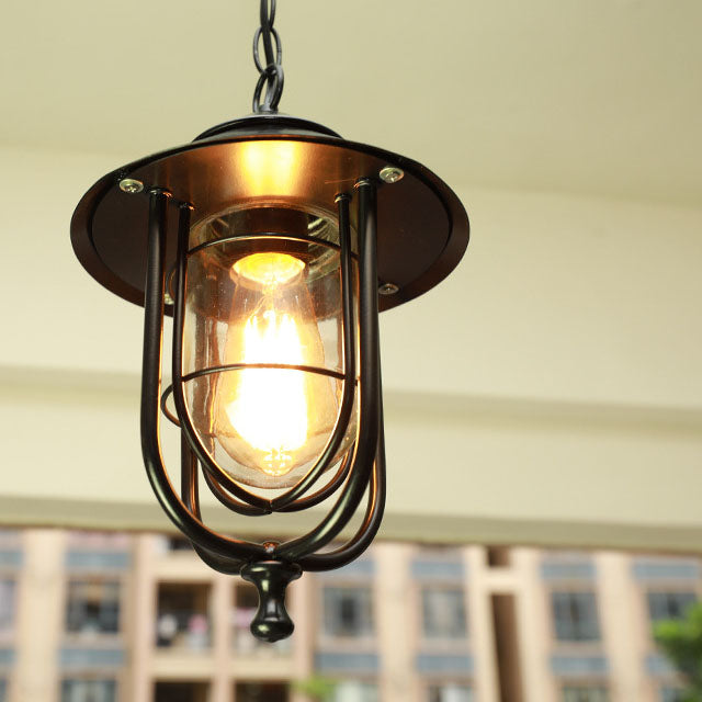 Industrial Vintage Aluminum Cage Glass 1-light Outdoor Waterproof Pendant Light BulbSquare