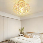 Contemporary Coastal Oval Iron Paper Rope 1-Light Semi-Flush Mount Ceiling Light For Living Room