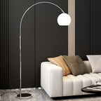 Contemporary Scandinavian Glass Round Shade Fishing Rod Iron 1-Light Standing Floor Lamp For Living Room Lumendat