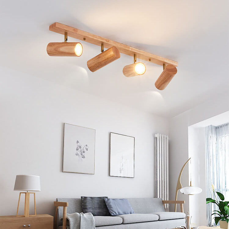 Japanese Minimalist Solid Wood Spotlight Track 1/3/4 Light Flush Mount Ceiling Light Lumendat