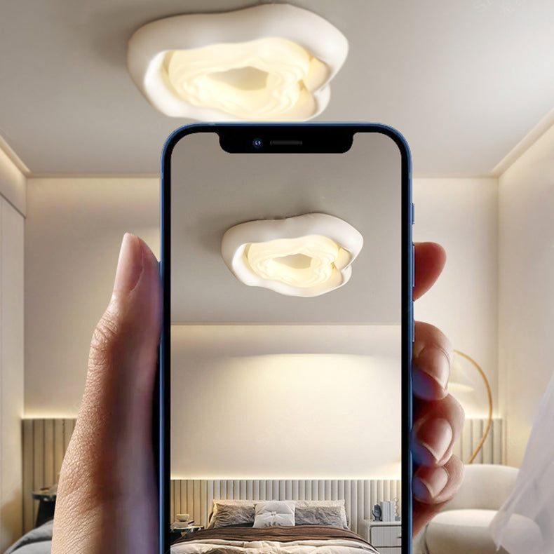Modern Minimalist Cream Cloud Pe Iron LED Flush Mount Ceiling Light for Living Room