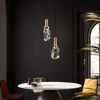 Modern Luxury Copper Irregular Crystal Stone LED Pendant Light for Living Room BulbSquare