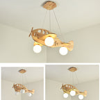 Lumendat Cartoon Creative Wooden Planes Magic Beans Glass 3-Light Kids Chandelier Lumendat