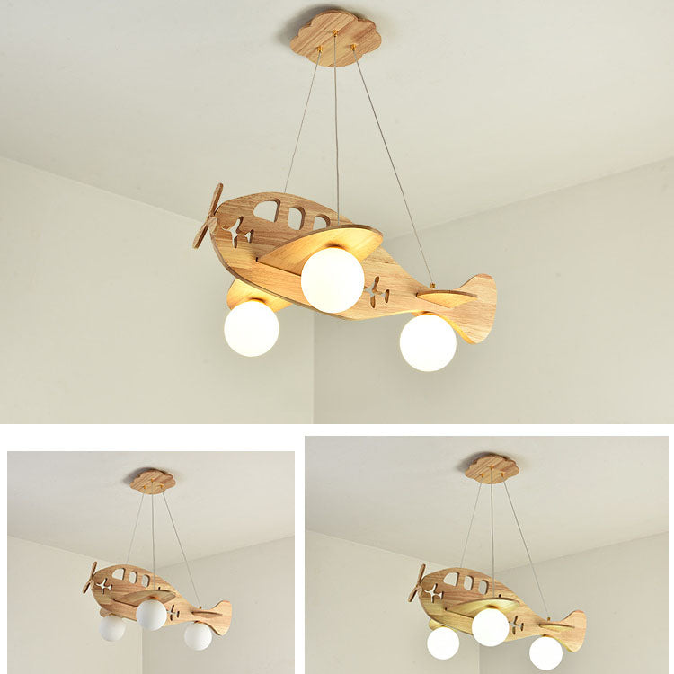Lumendat Cartoon Creative Wooden Planes Magic Beans Glass 3-Light Kids Chandelier Lumendat