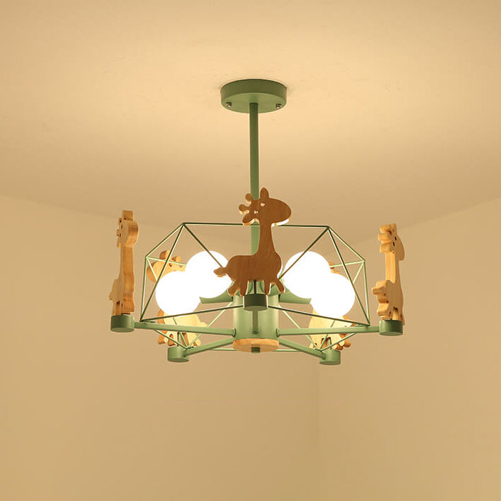 Scandinavian Modern Childlike Giraffe Diamond Pentagram Windmill Iron Wood Glass 4/5 Light Semi-Flush Mount Ceiling Light Lumendat
