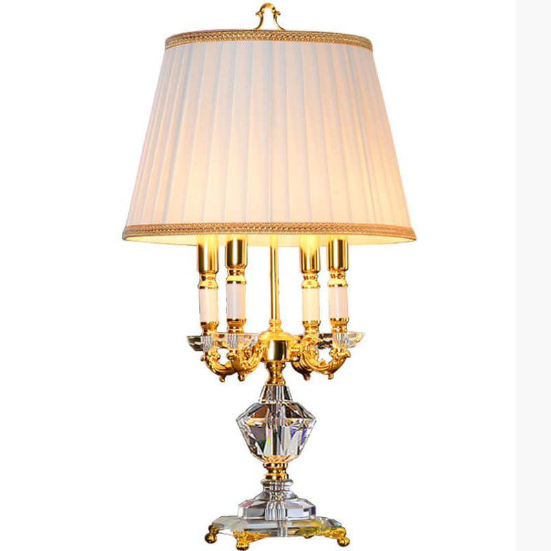 European Luxury Fabric Candle Holder with Crystal Base 4-Light Table Lamp Lumendat