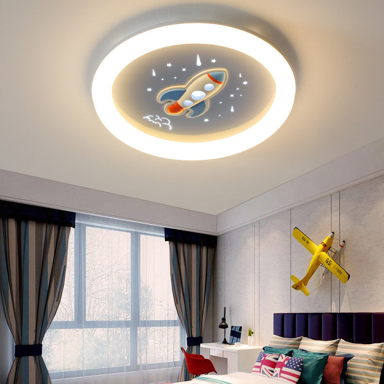 Lumendat Modern Art Deco Kids Iron Resin Acrylic Round Meteor Shower Rocket Shield Kitty LED Flush Mount Ceiling Light For Bedroom Lumendat