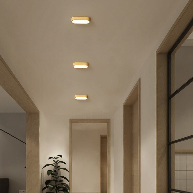 Modern Minimalist Oval Strip Wood Grain Metal LED Flush Mount Ceiling Light for Hallway