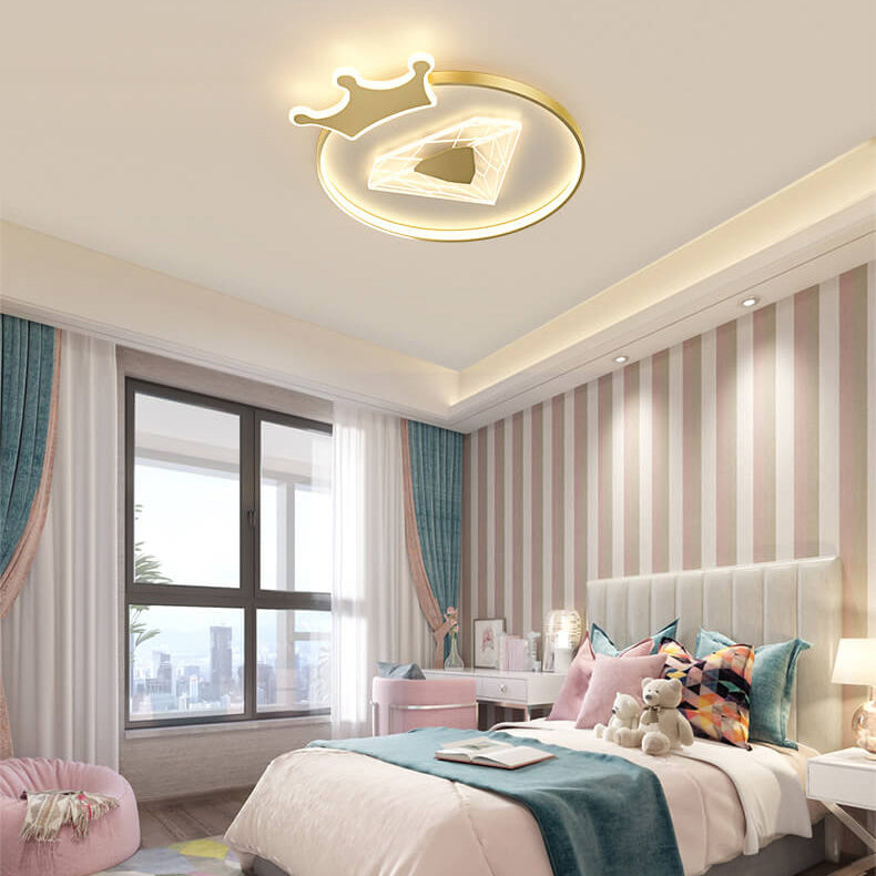 Lumendat Childlike Cartoon Crown Diamond Design LED Flush Mount Light Lumendat