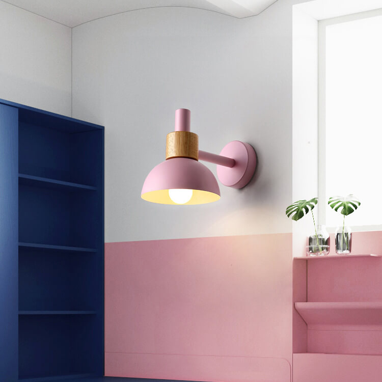 Modern Classic Macaron Solid Color Wood Iron 1-Light Wall Sconce Lamp Lumendat
