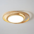 Minimalist Log Wooden Circle Ring LED Flush Mount Ceiling Light BulbSquare