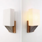 Nordic Square Glass Solid Wood Base 1-Light Wall Sconce Lamp