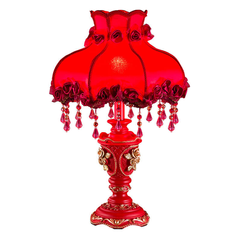 European Wedding Red Fabric Tassel Resin 1-Light Table Lamp Lumendat