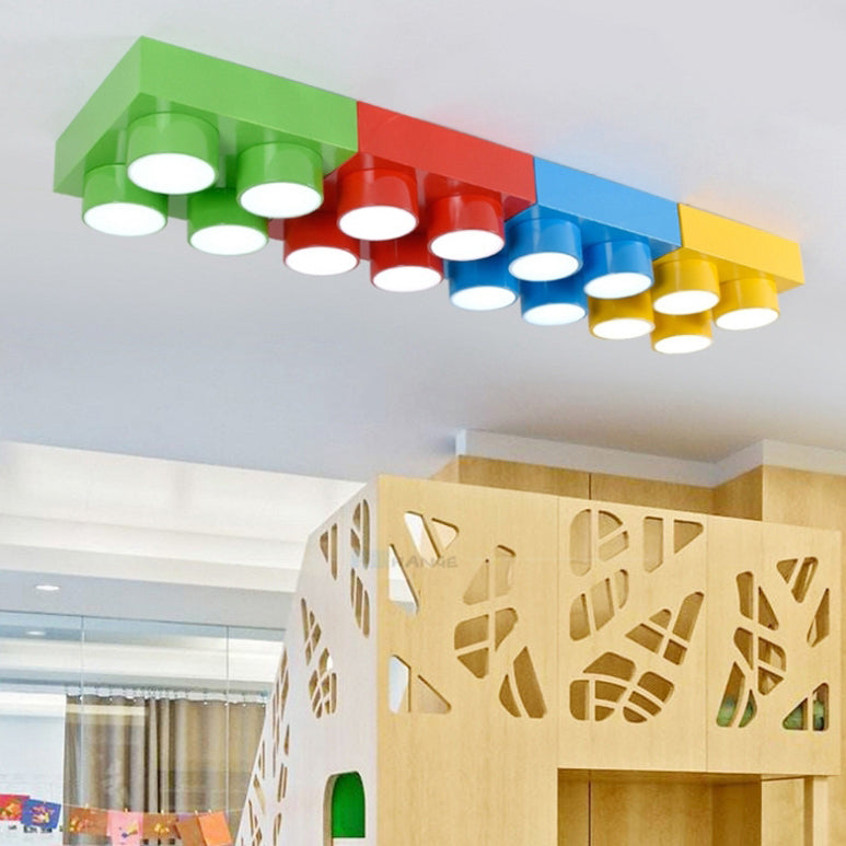 Contemporary Creative Building Block Square Iron LED Flush Mount Ceiling Light for Bedroom