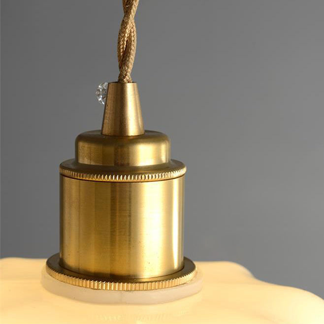 Traditional Vintage Cylindrical Brass Glass 1-light Pendant Light for Bedroom BulbSquare