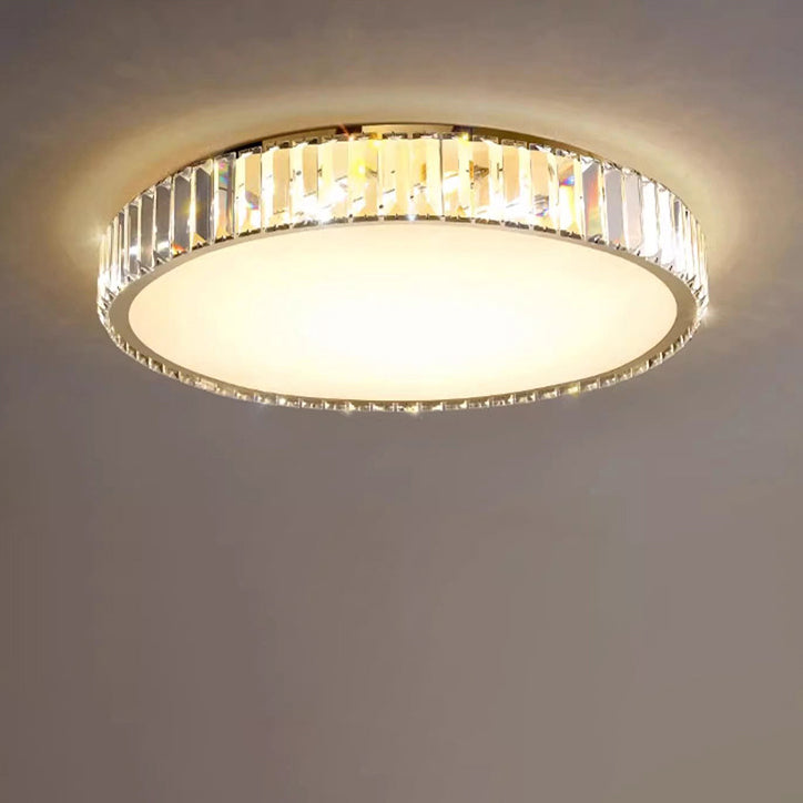 Modern Minimalist Round Stainless Steel Crystal LED Flush Mount Ceiling for Living Room