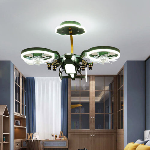 Modern Children's Helicopter Hardware Acrylic LED Semi-Flush Mount Ceiling Fan Light