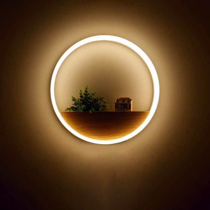 Creative Solid Wood Acrylic Storage Decoration Round LED Wall Sconce Lamp Lumendat
