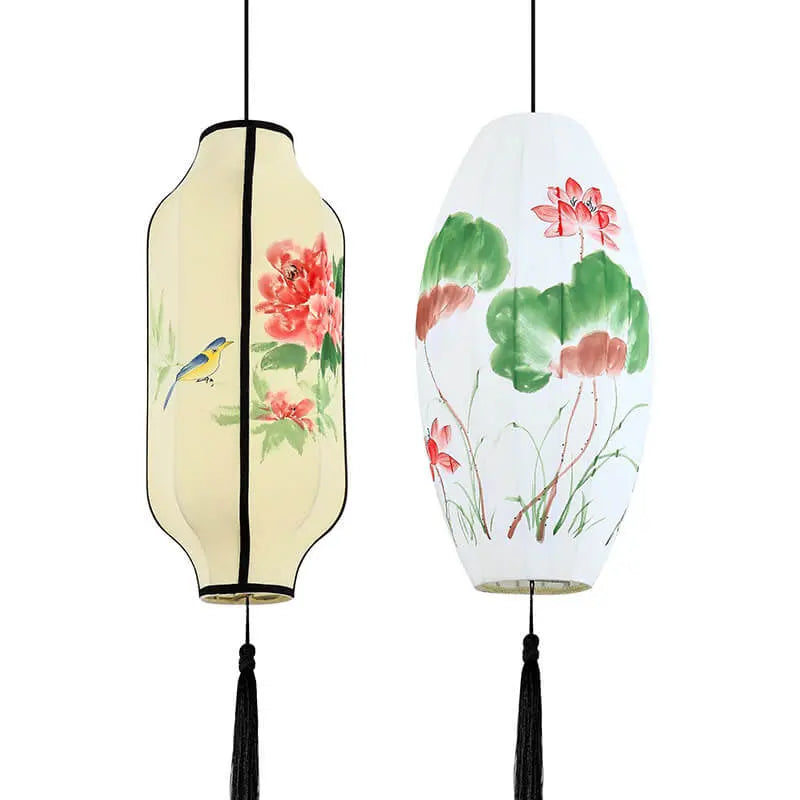 Oriental Antique Handmade Oval Lantern Fabric 1-light Pendant Light Lumendat