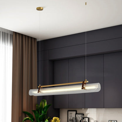 Modern Minimalist Leather Acrylic Linear LED Island Light Pendant Light for Living Room
