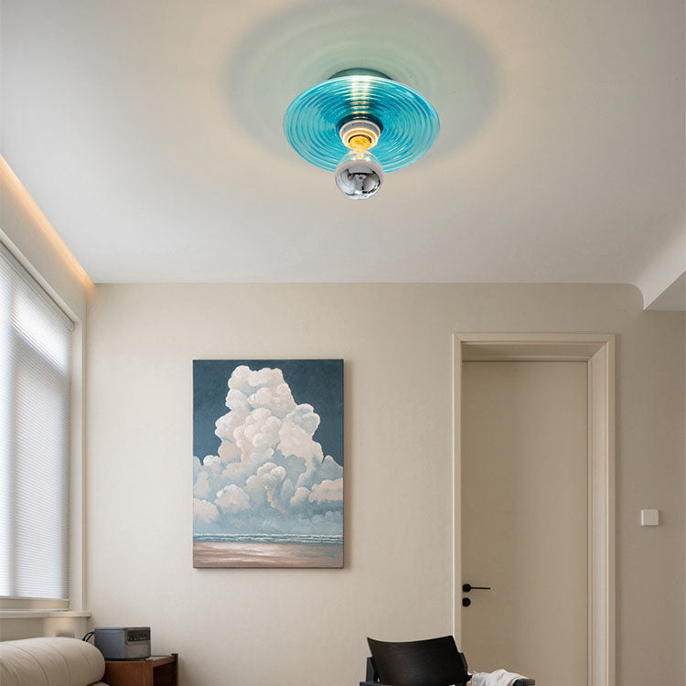 Modern Art Deco Wave Pattern Round Glass 1-Light Wall Sconce Lamp For Bedroom Lumendat