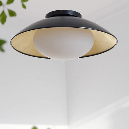 Traditional Vintage Iron Glass Ball Bowl 1-Light Semi-Flush Mount Ceiling Light For Bedroom