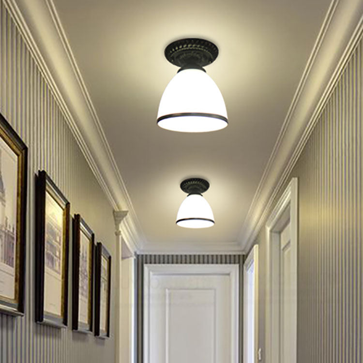 Contemporary Retro Floral Bell Round Iron Glass 1-Light Semi-Flush Mount Ceiling Light For Hallway Lumendat