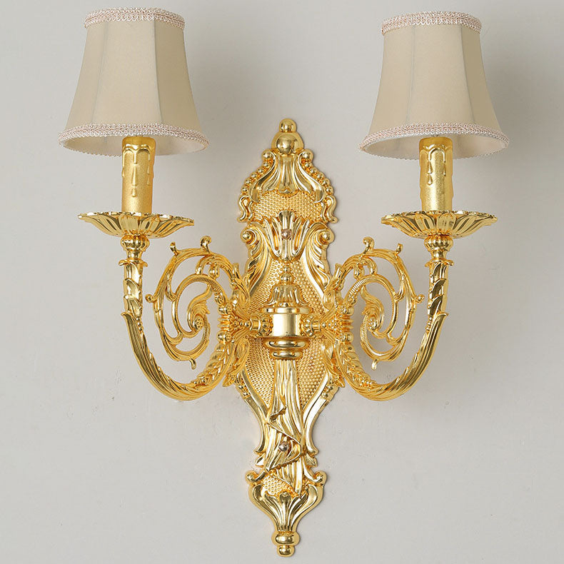 European Modern Luxury Candelabra Carved Zinc Alloy Fabric 2-Light Wall Sconce Lamp Lumendat