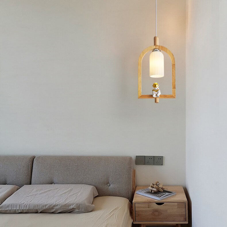 Lumendat Japanese Creative Wood Frame Resin Astronaut 1-Light Pendant Light Lumendat