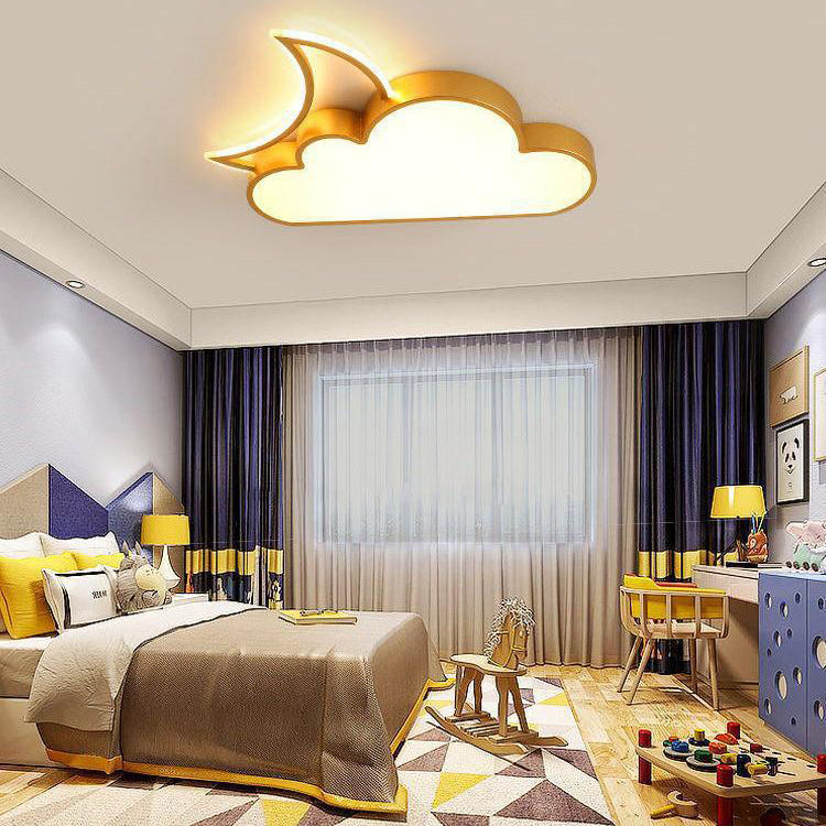 Lumendat Contemporary Nordic Kids Iron Acrylic Cloud Moon LED Flush Mount Ceiling Light For Bedroom Lumendat