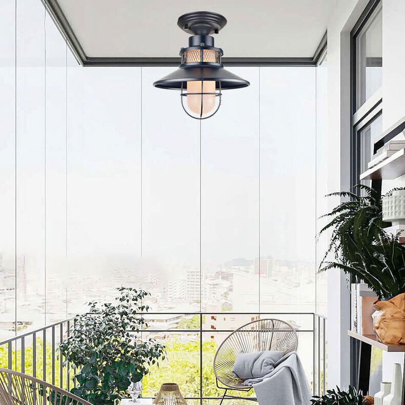 Outdoor Waterproof Iron Frosted Glass 1-Light Semi-Flush Mount Ceiling Light Lumendat