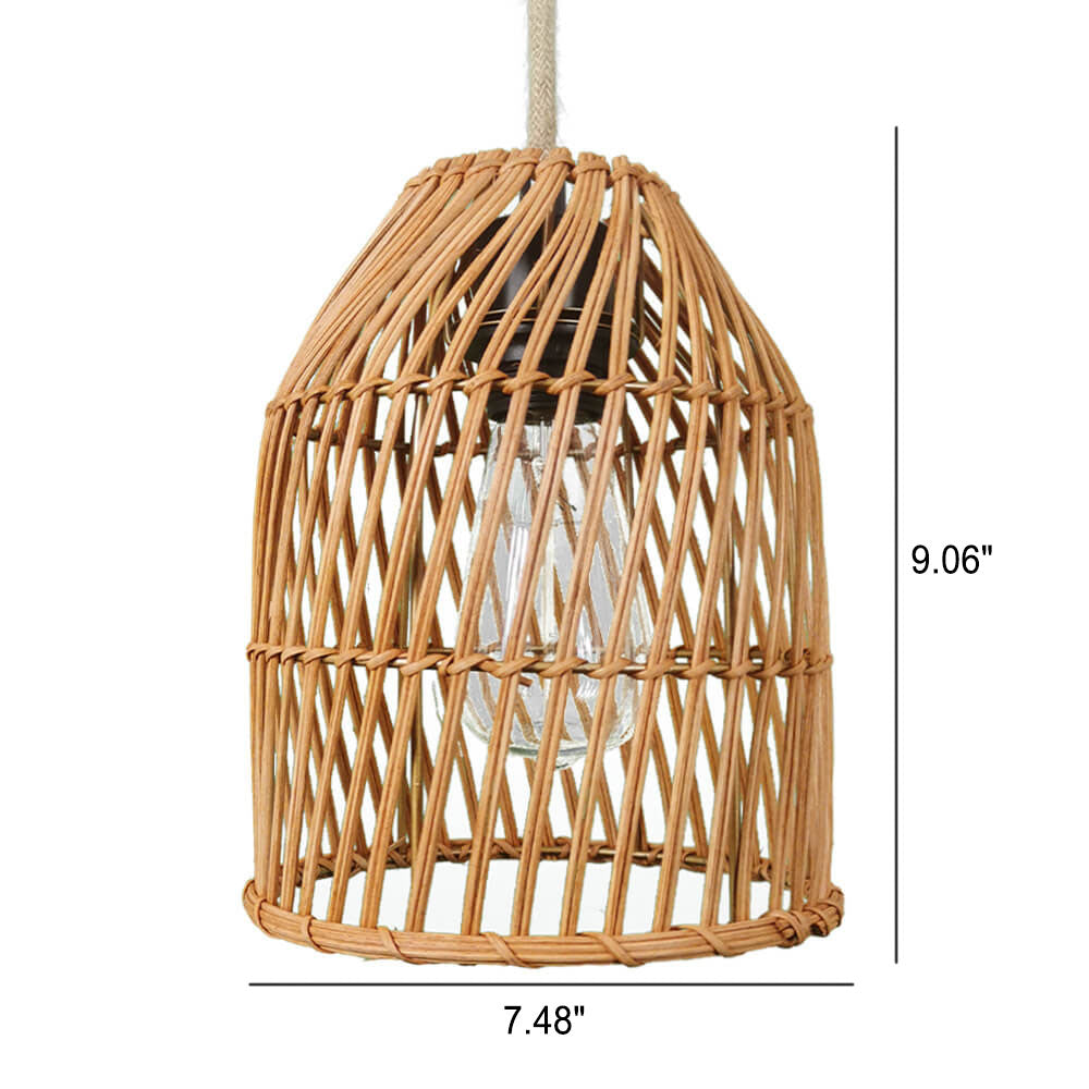 Vintage Rattan Weaving Dome Column 1-light Pendant Light BulbSquare