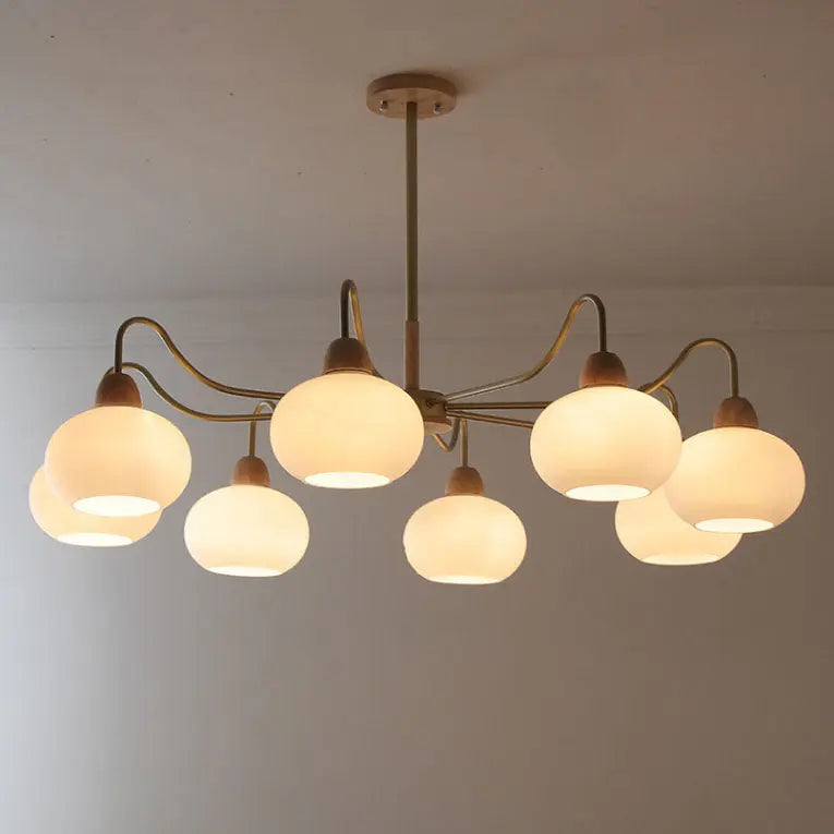 Nordic Japanese Glass Round Wood 3/6/8 Light Chandelier Lumendat