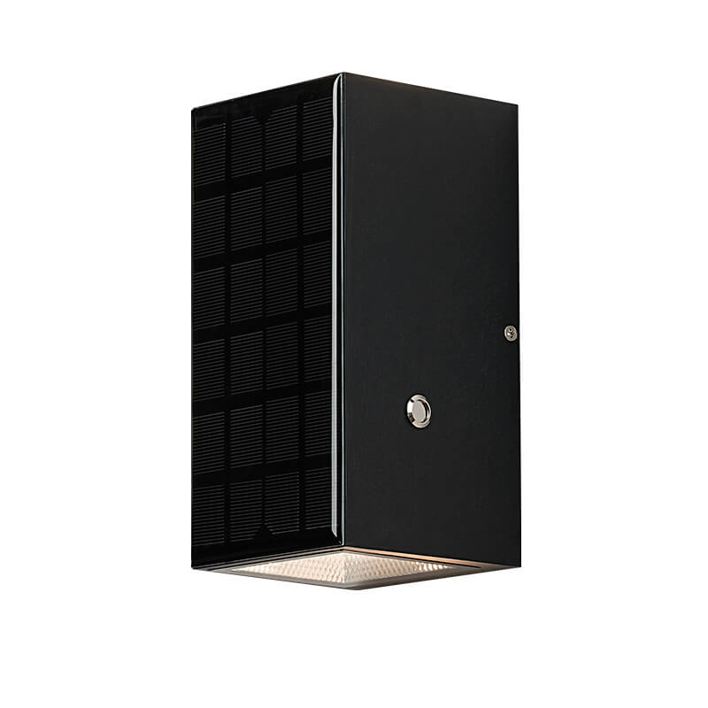 Modern Solar Black Rectangular Die-Cast Aluminum Solar LED Outdoor Wall Light Lumendat