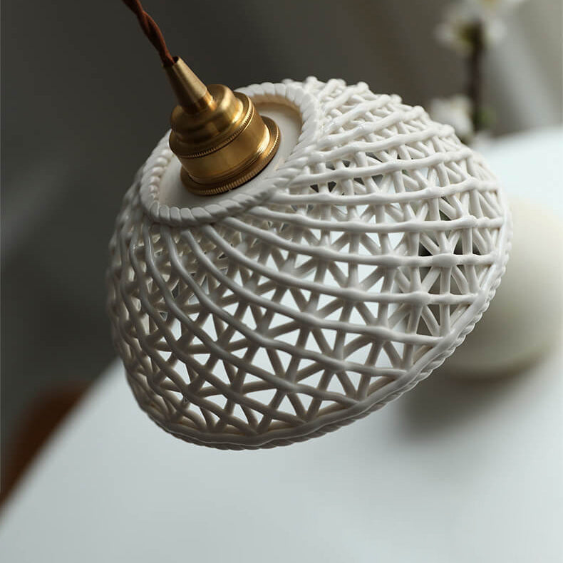 Vintage Ceramic Lattice Design 1 - Light Pendant Light BulbSquare